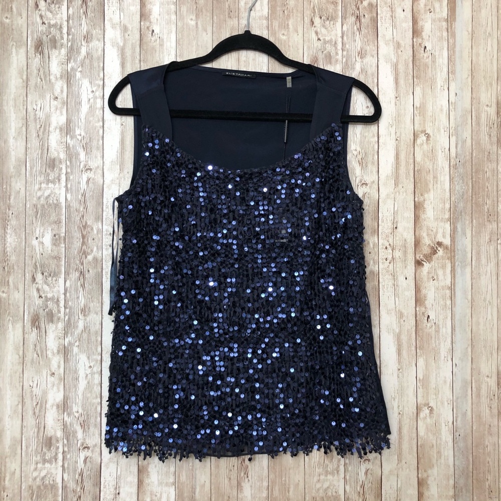 Elie Tahari Sequins Tank Top Blue Sleeveless